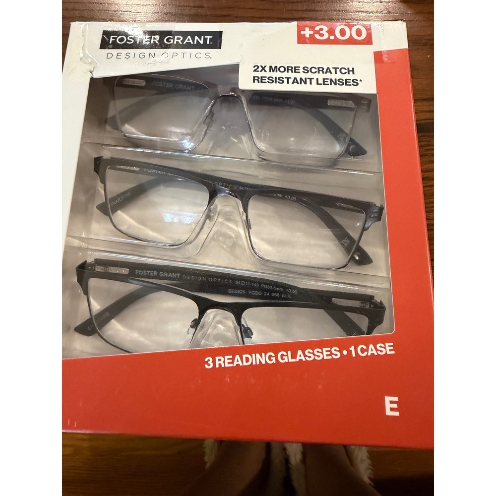 Foster Grant Design Optics Classic Reading Glasses +3.00 3 Pack NEW with case